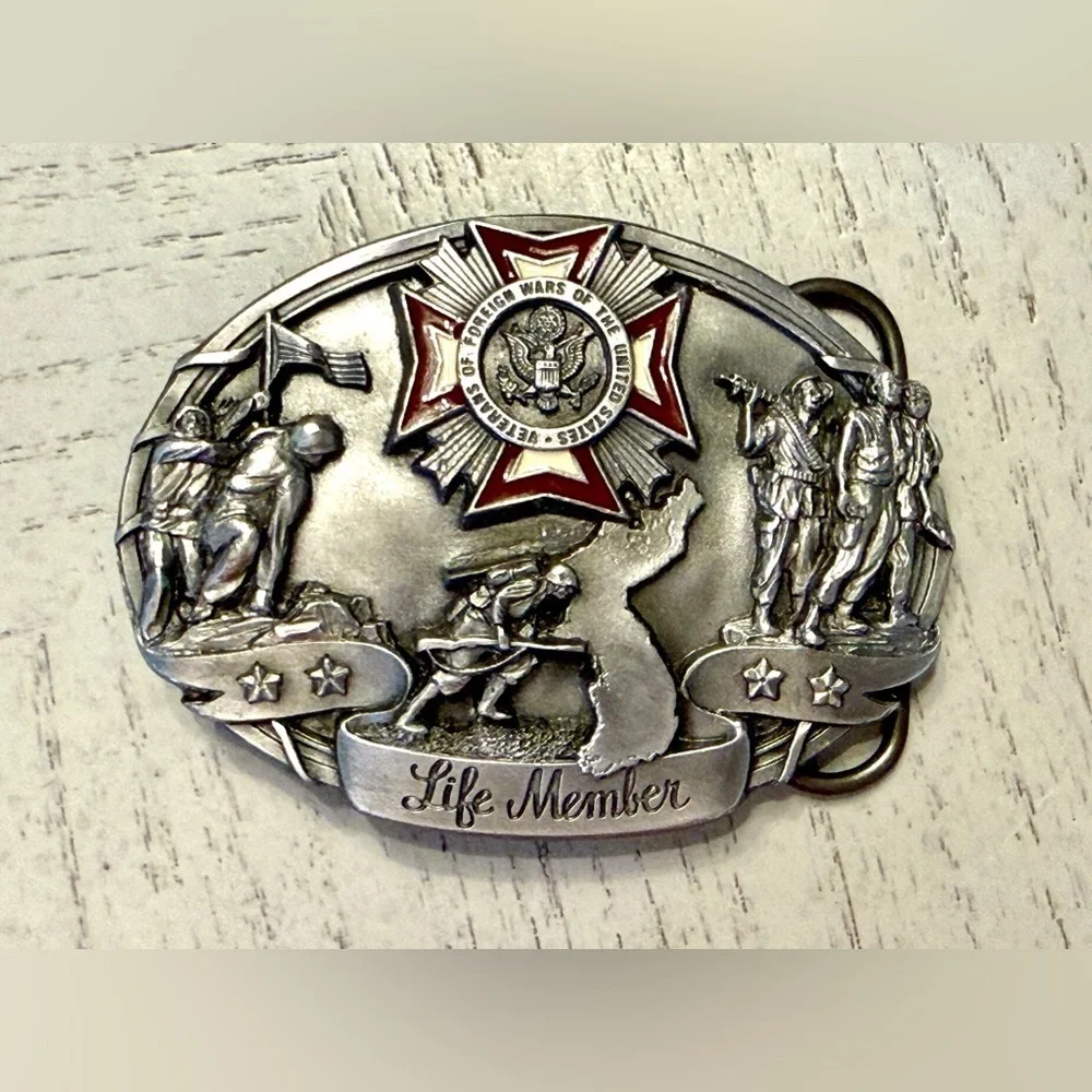 1987 VFW Life Member Belt Buckle by The Bergamot Brass Works